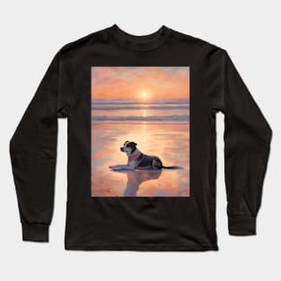 Dog With Beach Sunset Pastel Art Long Sleeve T-Shirt